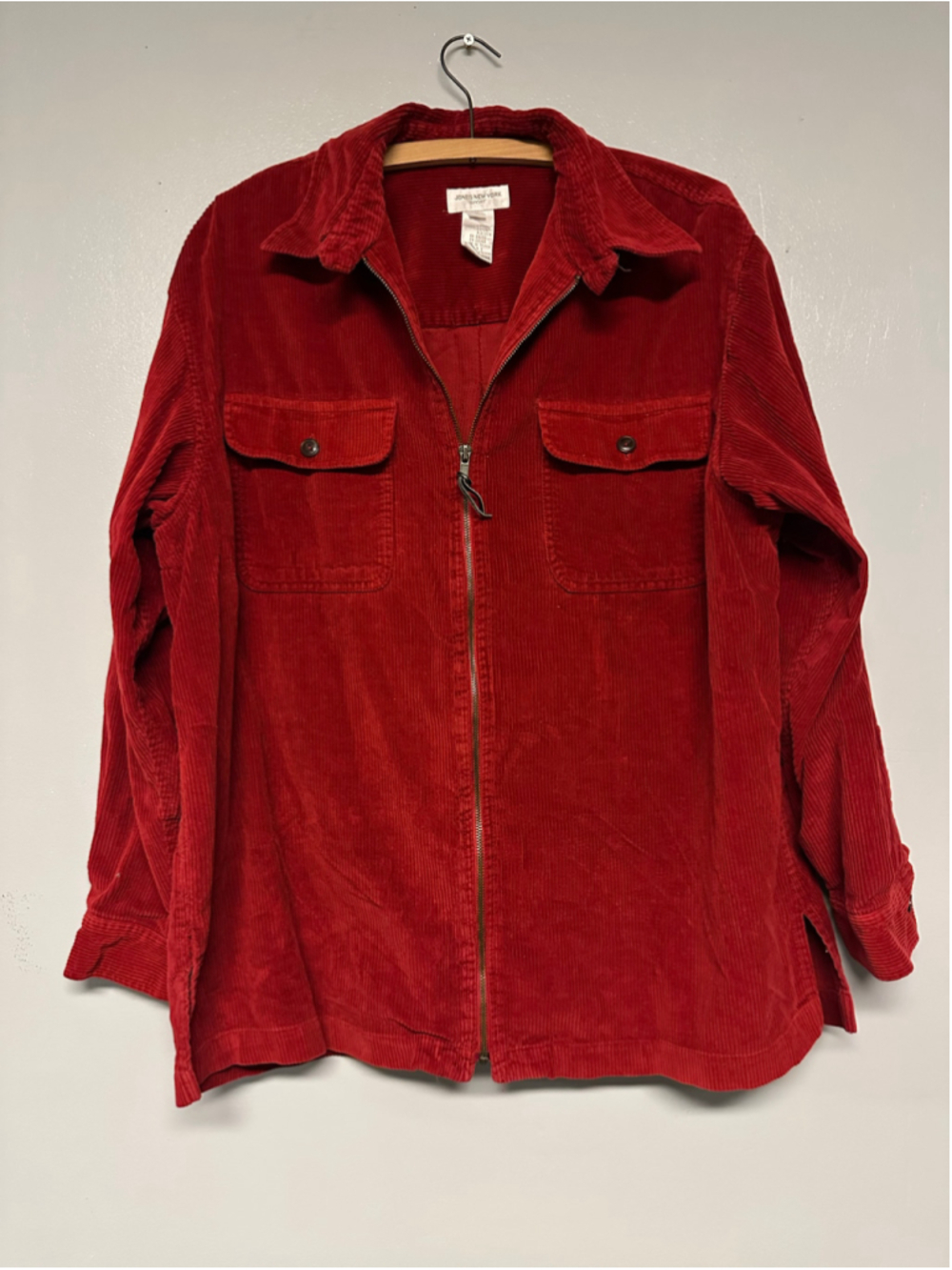 Jones New York Red Corduroy Utility Jacket Size Large 100% Cotton